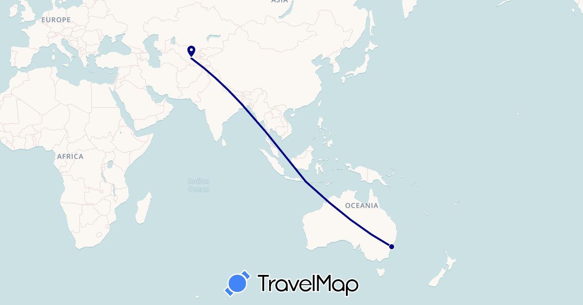 TravelMap itinerary: driving in Australia, Indonesia, Uzbekistan (Asia, Oceania)